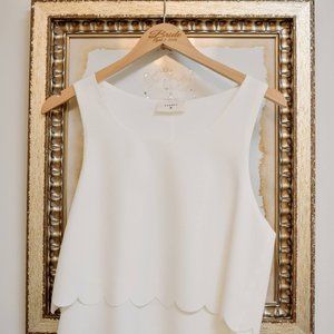 Everly Mini Sleeveless Shift Dress Scalloped Popover